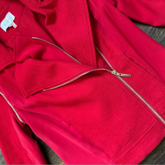 1. State Red Tweed Convertible Double Zip Moto Jacket Vest Size 2 - Picture 7 of 13